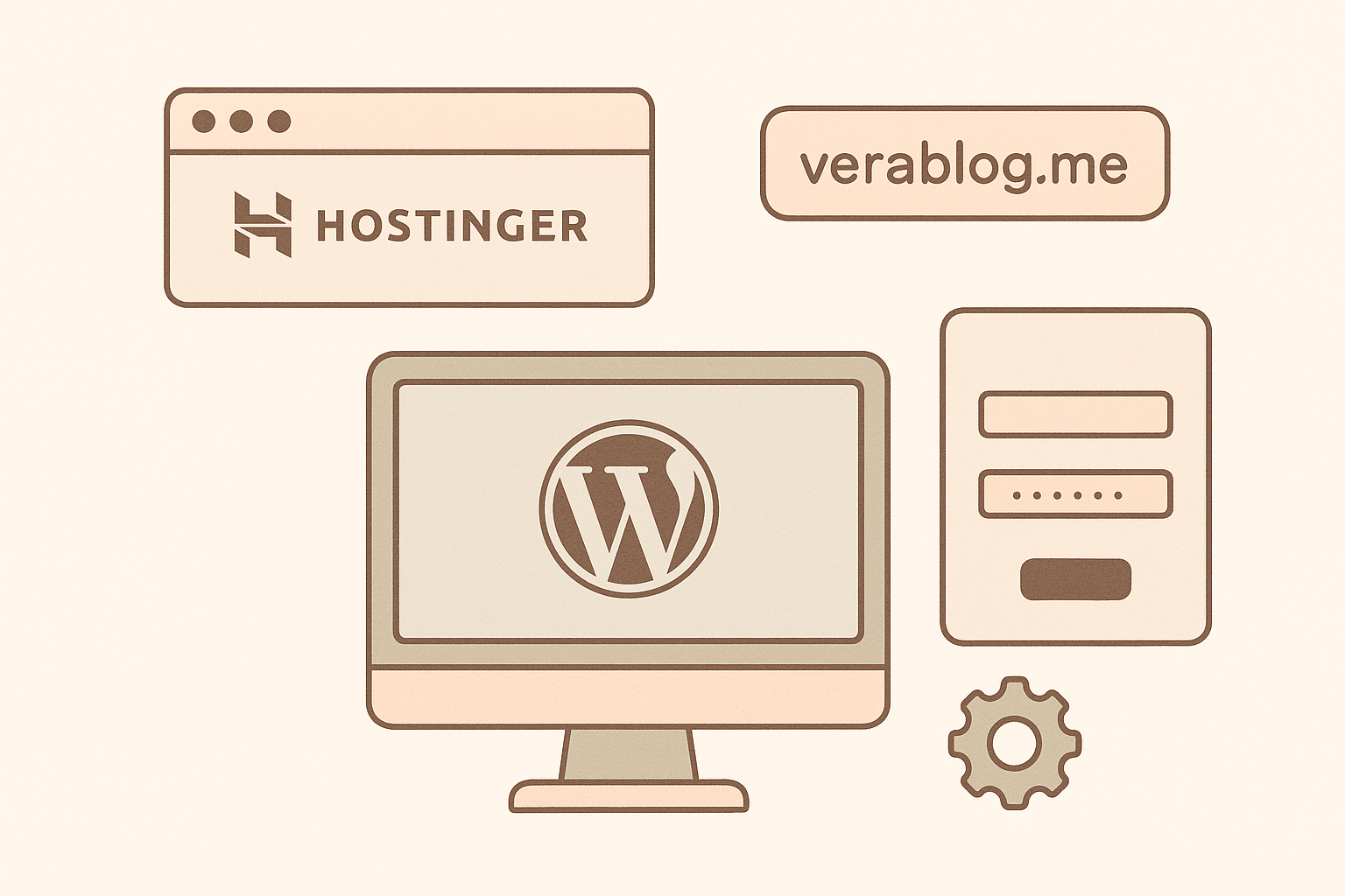 Графика с логотипами Hostinger и WordPress и доменом verablog.me